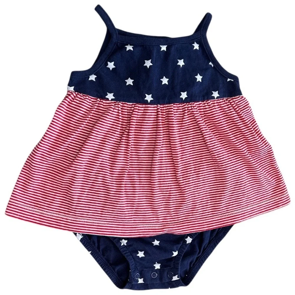 New Carter's Baby Toddler Girls American Flag Cotton Romper Dress Patriotic